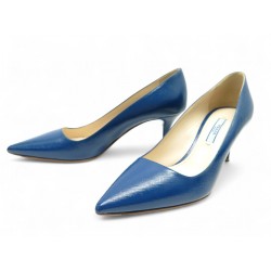 NEUF CHAUSSURES PRADA ESCARPINS EN CUIR SAFFANIO BLEU 37.5 IT 38.5 FR SHOES 910€
