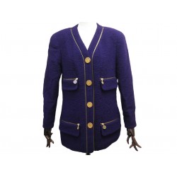 VINTAGE VESTE CHANEL EN TWEED VIOLET BOUTONS LOGO CC CHAINE 40 M JACKET 6500€