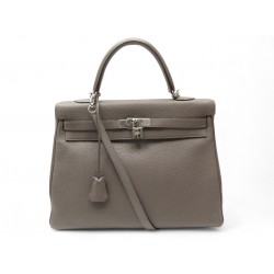 SAC A MAIN HERMES KELLY 35 EN CUIR RETOURNE ETOUPE BANDOULIERE LEATHER HAND BAG