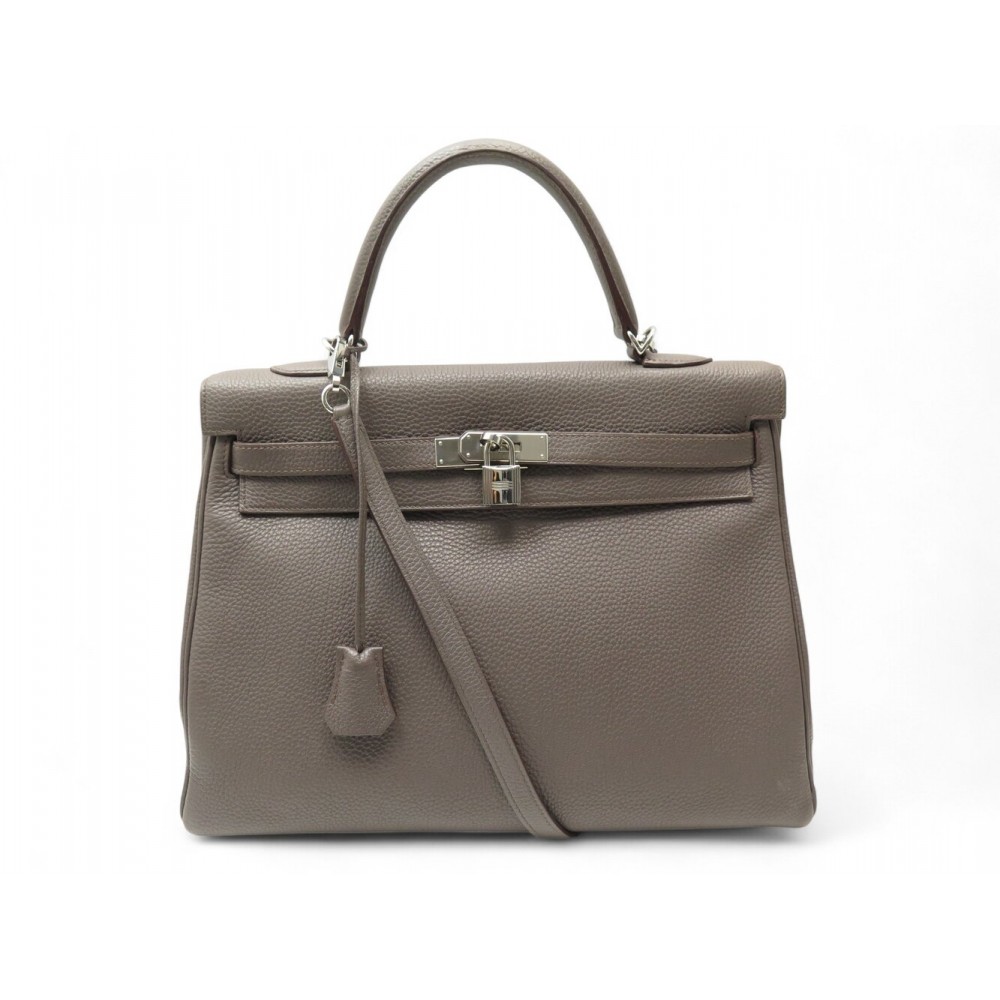 SAC A MAIN HERMES KELLY 35 EN CUIR RETOURNE ETOUPE BANDOULIERE LEATHER HAND BAG