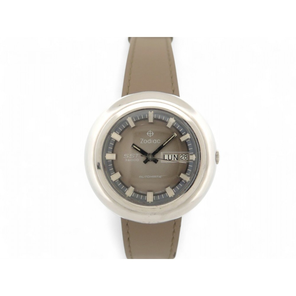 VINTAGE MONTRE ZODIAC SST 36000 DAY DATE 41 MM EN ACIER AUTOMATIQUE STEEL WATCH