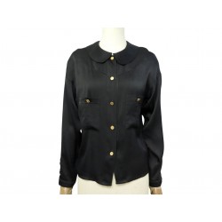 VINTAGE CHEMISIER CHANEL DOUBLE LOGO 31 RUE CAMBON 38 M EN SOIE NOIRE TOP 2500€