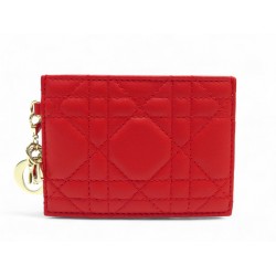 NEUF PORTE CARTES CHRISTIAN DIOR LADY EN CUIR CANNAGE ROUGE CARDS HOLDER 350€