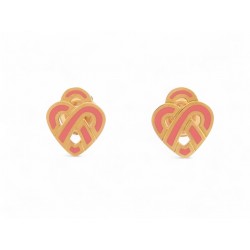 NEUF BOUCLES D'OREILLES COEUR ENTRELACE EMAIL ROSE & OR JAUNE 18K EARRINGS 1490€