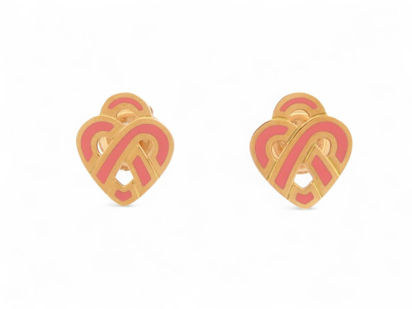 boucles d'oreilles coeur entrelace email rose