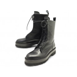 NEUF CHAUSSURES ALAIA RANGERS COMBAT BOOTS P00635018 EN CUIR NOIR 39 SHOES 1090€