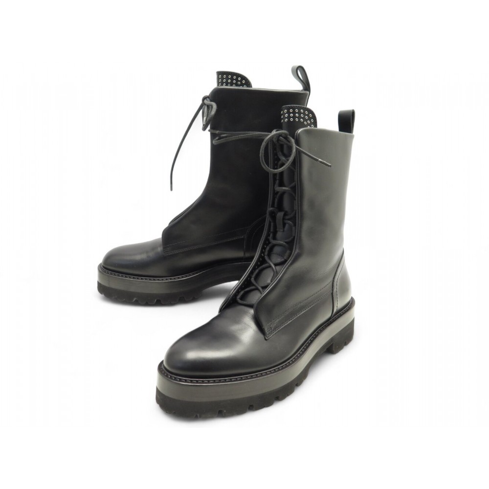 NEUF CHAUSSURES ALAIA RANGERS COMBAT BOOTS P00635018 EN CUIR NOIR 39 SHOES 1090€