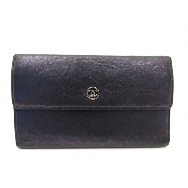 PORTEFEUILLE CHANEL PORTE MONNAIE CARTES COMPAGNON CUIR NOIR IRISE WALLET 730€