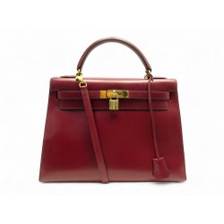 SAC A MAIN HERMES KELLY 32 SELLIER 1995 EN CUIR BOX ROUGE BANDOULIERE HAND BAG