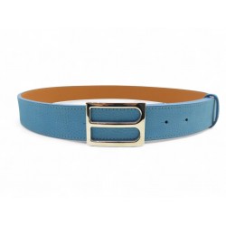 NEUF CEINTURE BERLUTI BOUCLE B-BELT ACIER PALLADIE 95 LIEN CUIR GRAINE BLEU 485€