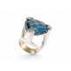 BAGUE COCKTAIL T54 OR BLANC 18K TOPAZE TRILLION LONDON BLUE DIAMANTS 0.25CT RING