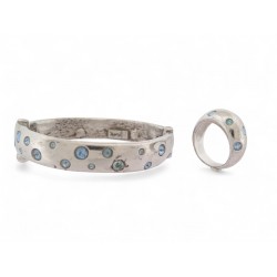 VINTAGE BRACELET YVES SAINT LAURENT T16.5 + BAGUE T54 EN ARGENT 925 STRASS BLEU