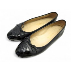 CHAUSSURES CHANEL G02819 BALLERINES LOGO CC 36.5 EN CUIR NOIR FLAT SHOES 960€