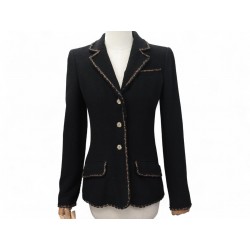 NEUF VESTE CINTREE CHANEL P37347 S 36 EN LAINE NOIRE BLACK WHOOL JACKET 7700€
