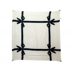 FOULARD CHANEL RUBANS NOEUDS CARRE 90 CM EN SOIE CREME CREAM SILK SCARF 530€