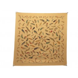 VINTAGE FOULARD HERMES LES PLUMES DE LINARES CARRE 90 SOIE CAMEL SILK SCARF 530€