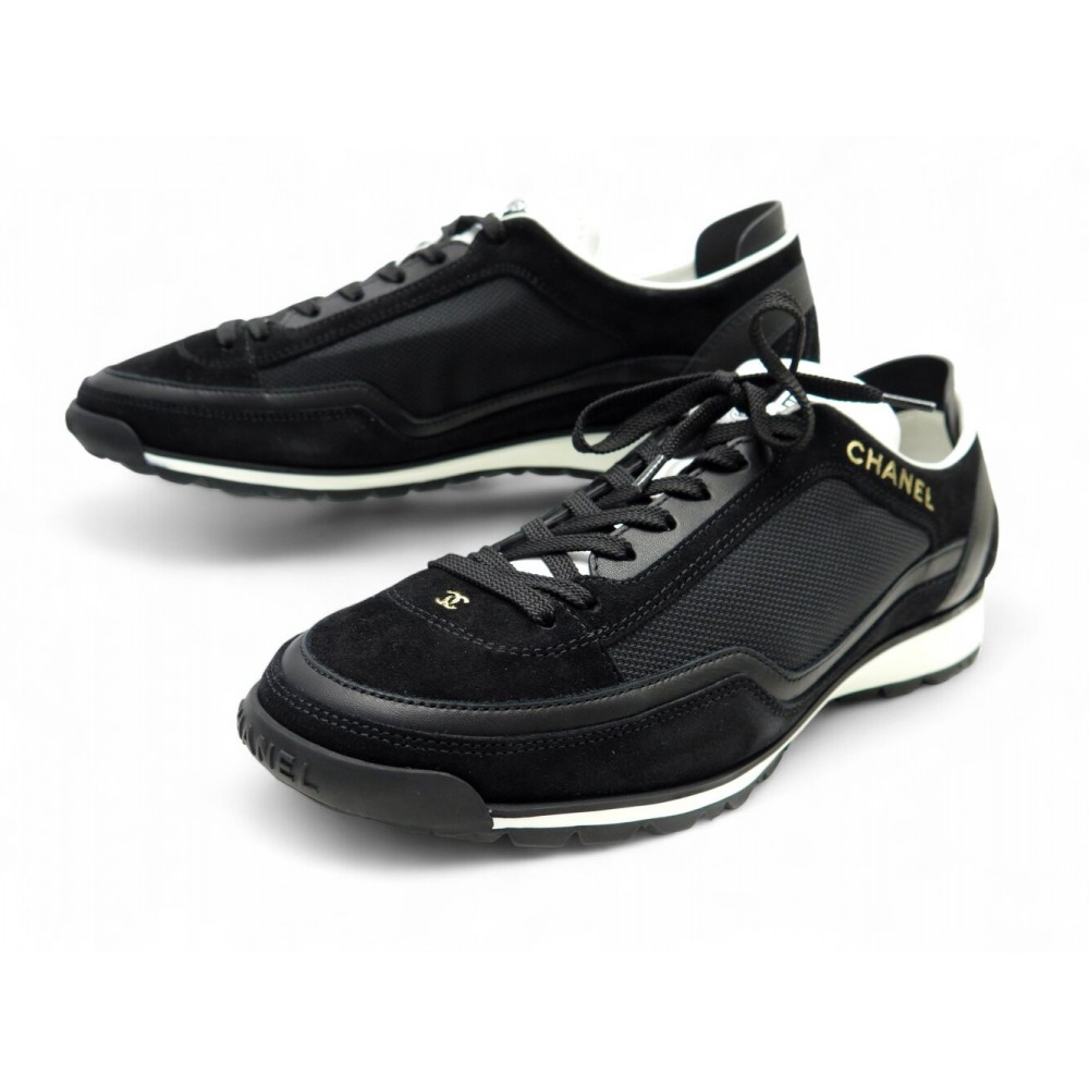 NEUF CHAUSSURES CHANEL BASKETS G40012 39 EN CUIR & TOILE LOGO CC SNEAKERS 1150€