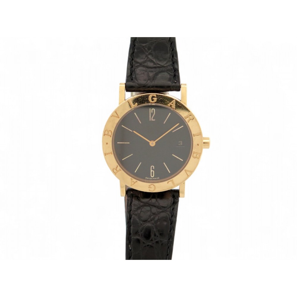 VINTAGE MONTRE BULGARI BB33GL 33MM OR JAUNE 18K BRACELET CROCO GOLD QUARTZ WATCH