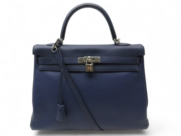 sac a main hermes kelly 35 en cuir retourne bleu