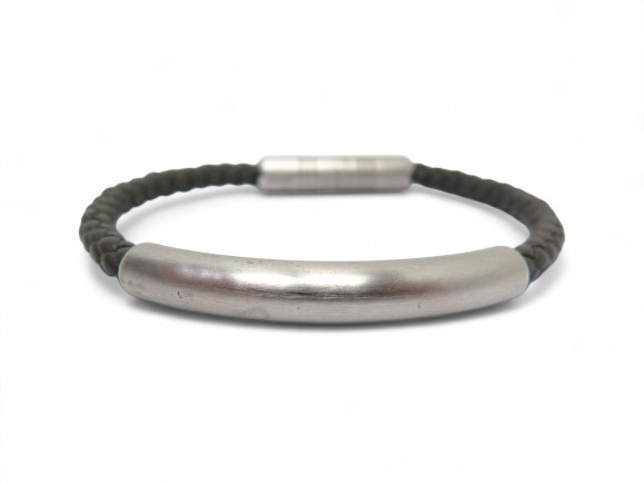 bracelet hermes totem 17.5cm acier brosse et en cuir