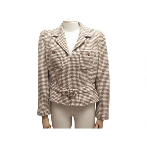 VINTAGE VESTE CHANEL P08258 M 40 FR EN LAINE MARRON & ECRU WOOL JACKET 4200€