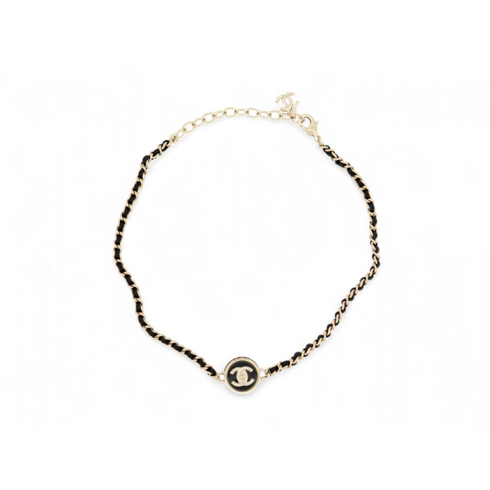 NEUF COLLIER CHANEL RAS DE COU LOGO CC CHOKER ABA006 NOIR BOITE POCHON NECKLACE