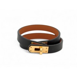 NEUF BRACELET HERMES KELLY MINI CUIR SWIFT NOIR & DORE T2 BOITE POCHON SAC 480€