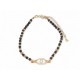 NEUF COLLIER RAS DE COU CHANEL LOGO CC STRASS ET PERLES NOIRES EN BOIS NECKLACE