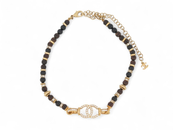  collier ras de cou chanel logo cc strass et