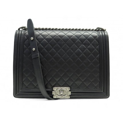 SAC A MAIN CHANEL BOY JUMBO BANDOULIERE EN CUIR NOIR BLACK LEATHER HANDBAG 7100€