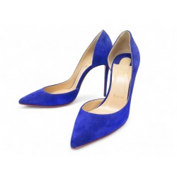 CHAUSSURES LOUBOUTIN IRIZA ESCARPINS 37 DAIM VEAU VELOURS BLEU DEER SHOES 695€