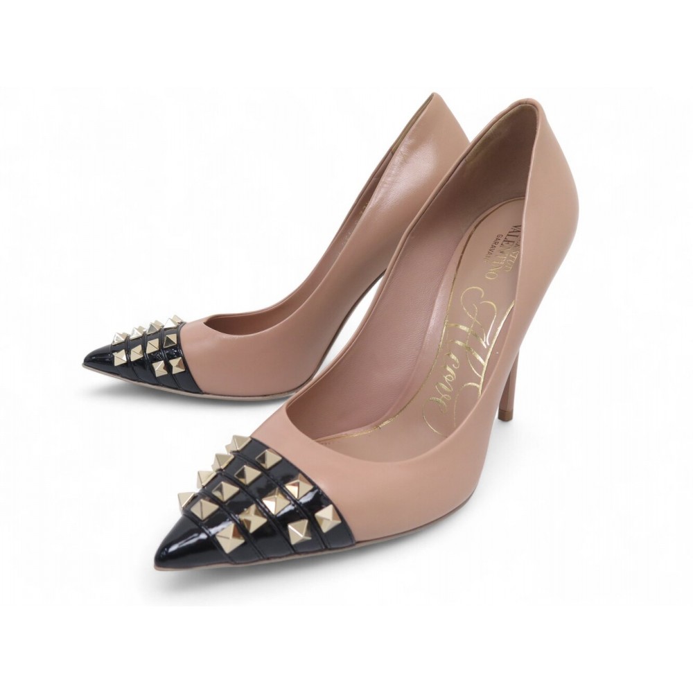 NEUF CHAUSSURES VALENTINO ROCKSTUD ALCOVE ESCARPINS 37.5 CUIR CLOUTES SHOES 790€
