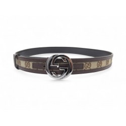NEUF CEINTURE GUCCI BOUCLE GG 114874 T85 TOILE SUPREME MONOGRAM CUIR BELT 400€