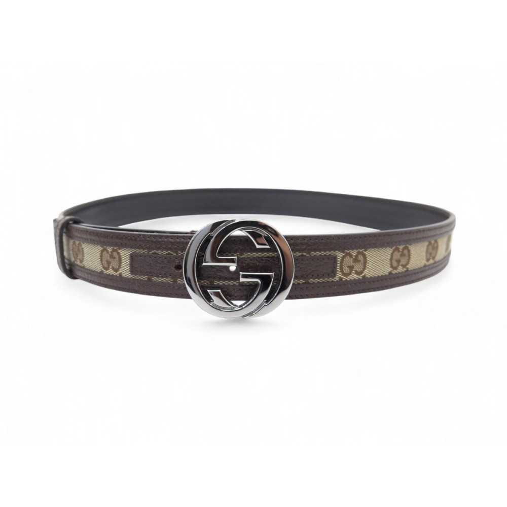 NEUF CEINTURE GUCCI BOUCLE GG 114874 T85 TOILE SUPREME MONOGRAM CUIR BELT 400€
