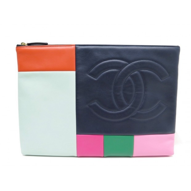 NEUF POCHETTE A MAIN CHANEL 2015 EN CUIR MATELASSE PORTE DOCUMENTS CLUTCH 