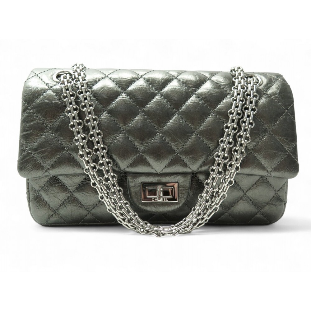 SAC A MAIN CHANEL 2.55 MEDIUM EN CUIR MATELASSE ARGENTE BANDOULIERE PURSE 10300€