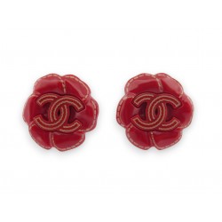 NEUF BOUCLES D'OREILLES CHANEL CAMELIA LOGO CC 2005 RESINE ROUGE EARRINGS 690€