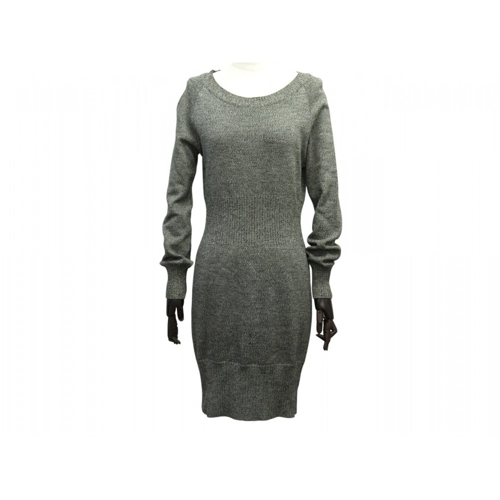 ROBE CINTREE CHANEL P39910 MANCHES LONGUES 38 M EN LAINE BOUTONS CC DRESS 3690€