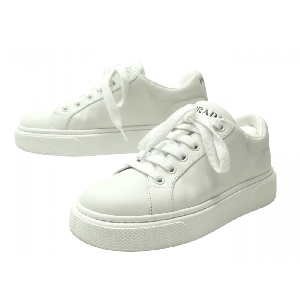 CHAUSSURES BASKETS PRADA 1E621M 36 IT 37 FR CUIR BLANC BOITE WHITE SNEAKERS 750€