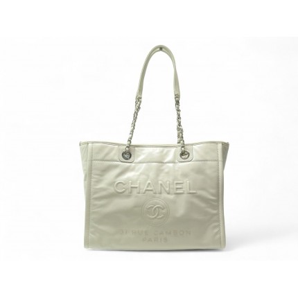 NEUF SAC A MAIN CHANEL CABAS DEAUVILLE CAMBON MM EN CUIR CREME TOTE BAG 5500€