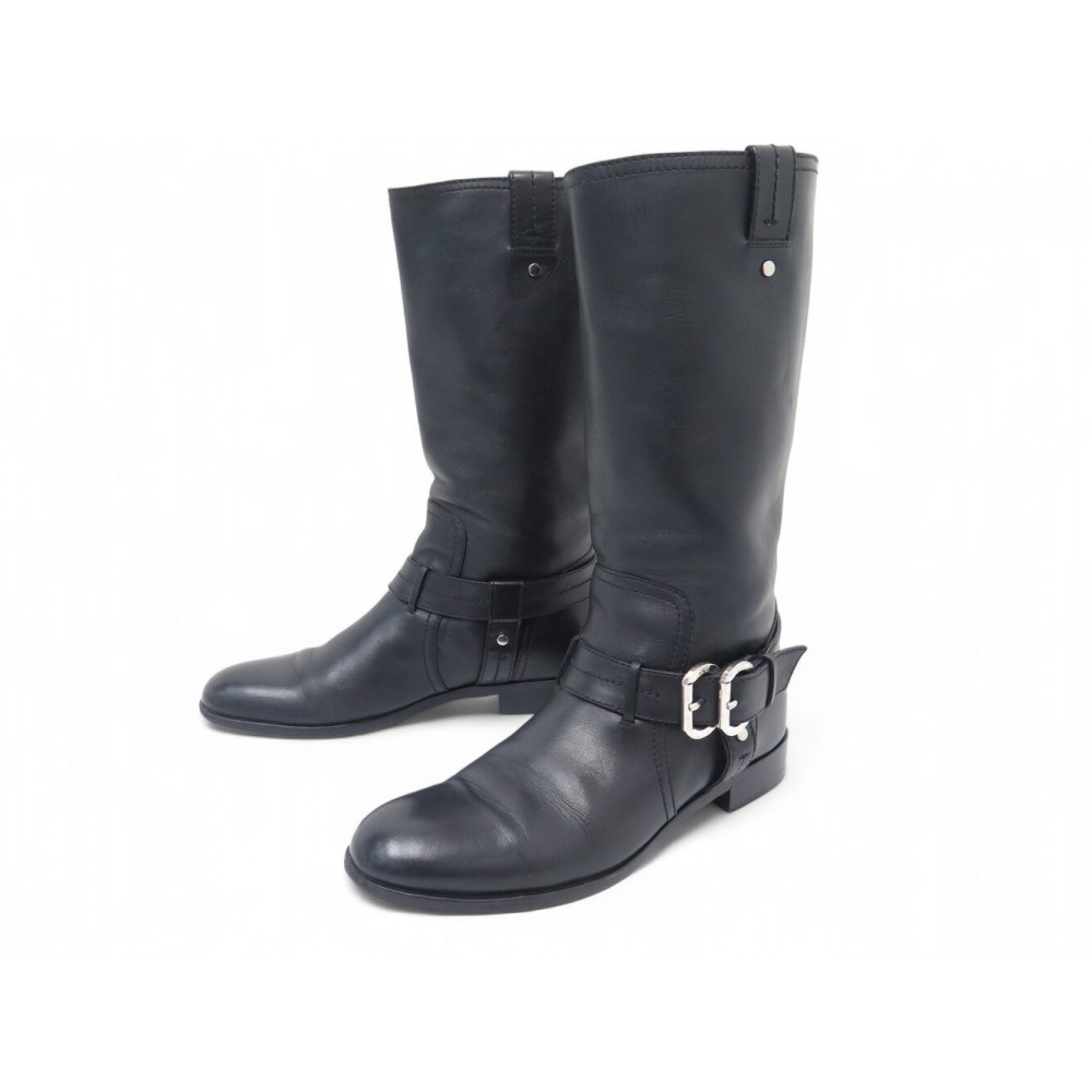 CHAUSSURES BOTTES CHRISTIAN DIOR BIKER MOTARD 39.5 CUIR NOIR RIDING BOOTS 1990€