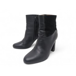 CHAUSSURES HERMES BOTTINES A TALONS 36 CUIR ET DAIM NOIR ANKLE BOOTS SHOES 1300€