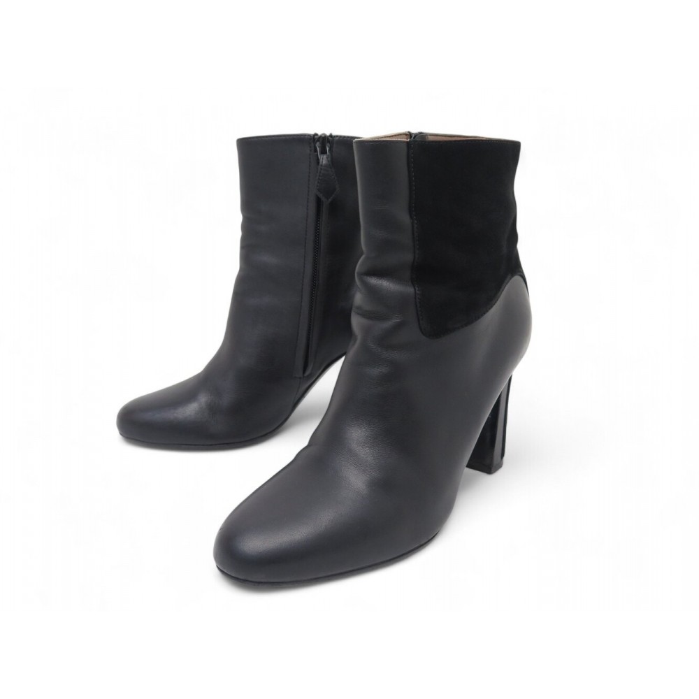 CHAUSSURES HERMES BOTTINES A TALONS 36 CUIR ET DAIM NOIR ANKLE BOOTS SHOES 1300€