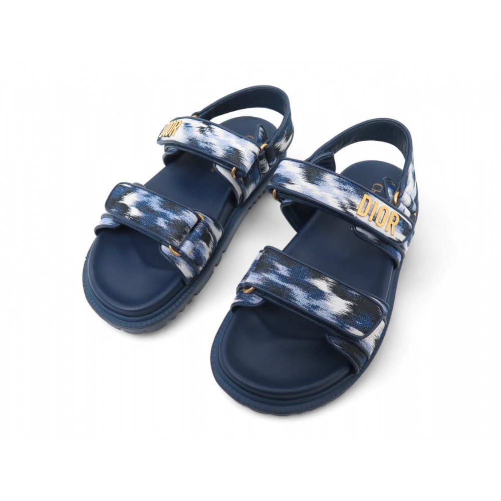 NEUF CHAUSSURES DIOR SANDALES DIORACT 36 TOILE ET CUIR BLEU SANDALS SHOES 1190€