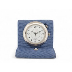 REVEIL MONTBLANC M29419 PENDULETTE DE VOYAGE ETUI CUIR BOHEME BLEU TABLE CLOCK