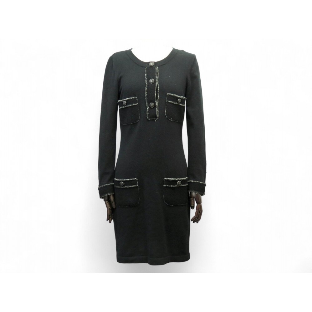 ROBE CHANEL P42061 POCHES A LISERETS 36 S EN CACHEMIRE BOUTONS LOGO CC 4690€
