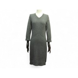 ROBE CHANEL P39177K02743 38 M COL V EN CACHEMIRE BOUTON LOGO CC GRIS DRESS 4690€