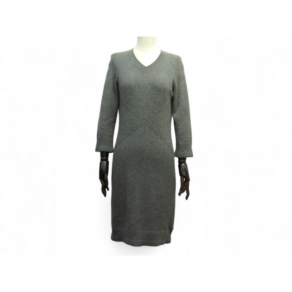 ROBE CHANEL P39177K02743 38 M COL V EN CACHEMIRE BOUTON LOGO CC GRIS DRESS 4690€