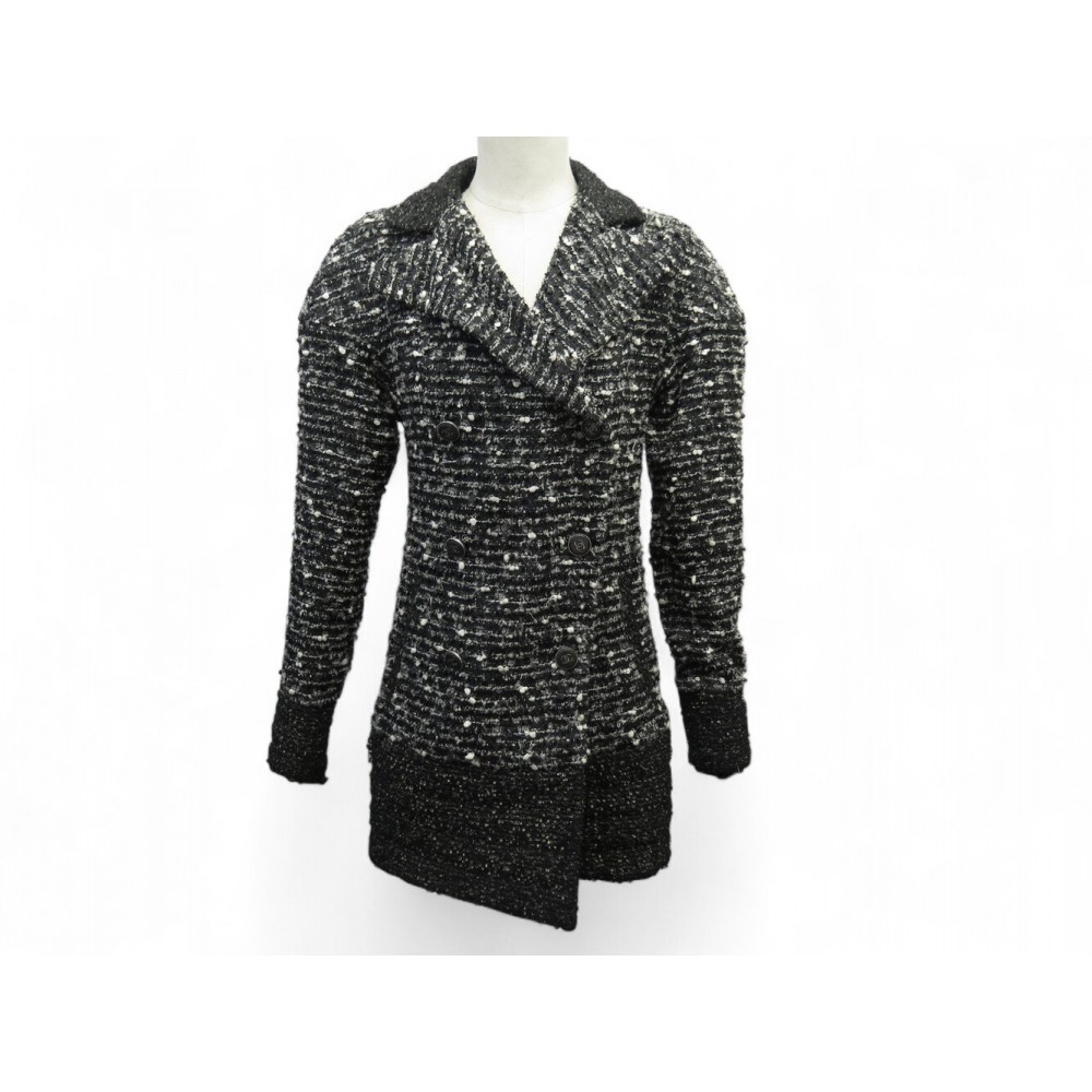 MANTEAU CHANEL P41804W04950 VESTE LONGUE 36 S EN TWEED NOIR VESTE COAT 6550€