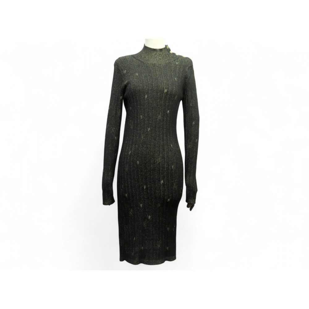 NEUF ROBE CHANEL BOUTON C P41689 CACHEMIRE 40 PAILLETTE FIL METALLISE DORE 4690€